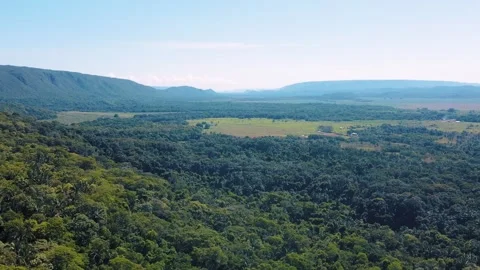 Aerial landscape view of forest on Chapada hill during summer in Nobres Bom.. Stock Footage 268627618