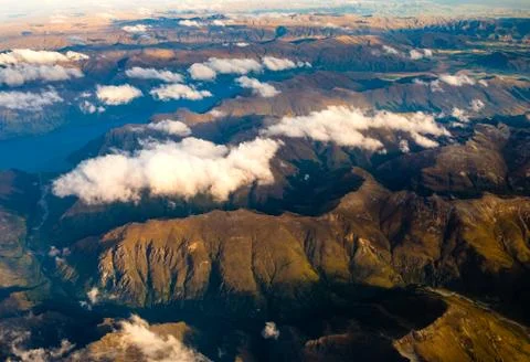 Aerial landscape view of mountain range near Queenstown, NZ Stock Photos