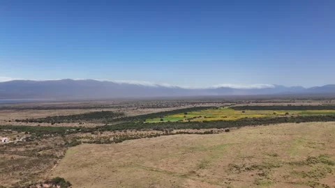 Aerial Landscape View of Open Valley and Andes Mountain Range, Salta, Argentina Stock Footage 343672265
