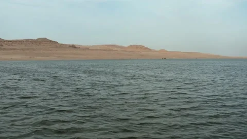 Aerial landscape view Qaroun Lake, Fayoum, Egypt,Lake Moeris. Stock Footage 154854953