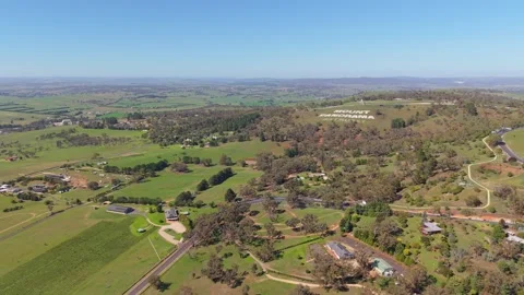 Aerial landscape view toward Mount Panorama in Bathurst NSW Video stock 334926423