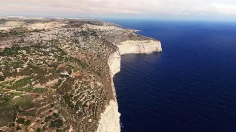 Aerial landscape wide angle drone shot over the dingli cliffs, malta at summer Stock Footage 336431791