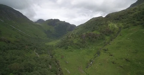 Aerial, Landscapes Around Loch Achtriochtan, Glencoe, Scotland - Native Versi Stock Footage