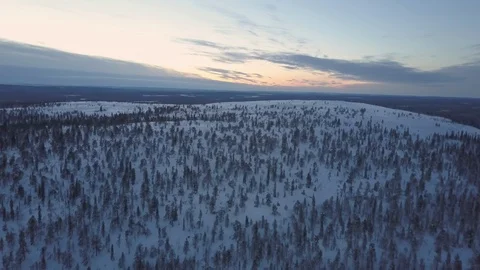 Aerial Lapland fell revealing sunset Stock Footage