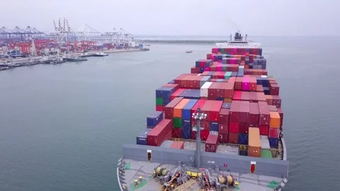 Aerial large container cargo ship in ocean sea. business logistic import and Stock Footage 336445480