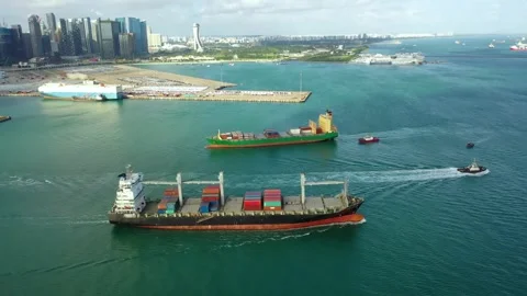Aerial large container cargo ship in ocean sea. business logistic import and Stock Footage 336445747