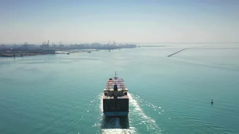 Aerial large container cargo ship in ocean sea. business logistic import and Stock Footage 336445812