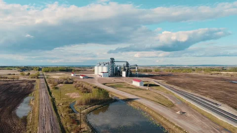 Aerial Large Grain Terminal Stock Footage 131275654