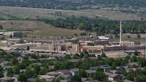 Aerial of large institutional campus prison near Littleton Colorado in spring Video stock 337147985