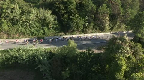 Aerial Large pack of cyclists Stock Footage 22204182