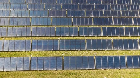 Aerial of large solar panel park, generation of clean, renewable energy Video stock 314668134