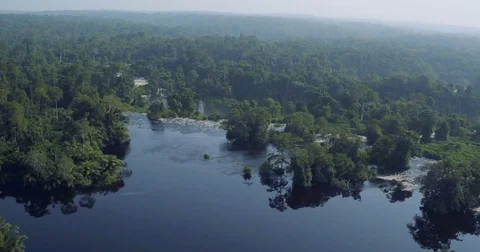 Aerial large view earth lung Forest and waterfall in Gabon Equator tropical l Stock Footage 82354892