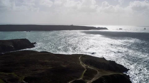 Aerial large view of Pointe du Raz with Clouds shadow on sea bis Stock Footage 131514800