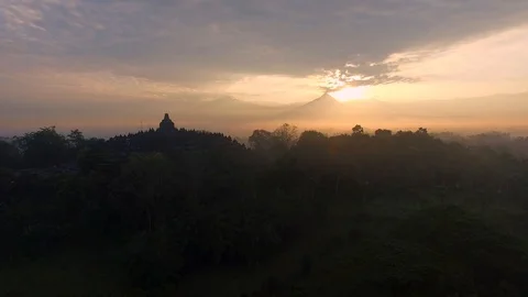 Aerial of largest Buddhist temple in the World located in Indonesia Stock Footage 94961053