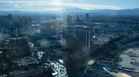 Aerial Las Vegas Strip, Day-Night, Treasure Island and The Mirage, 4k Timelapse Video stock 59679583