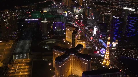 Aerial Las Vegas Strip Night Shot Facing South from Cosmo, Paris Hotel Stock Footage