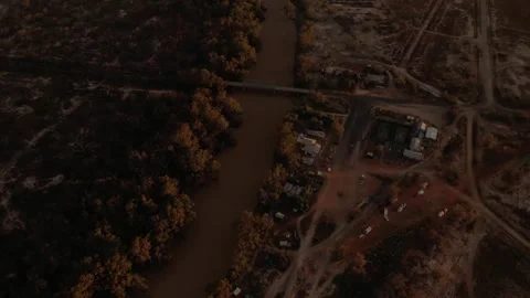 Aerial of last town in outback Stock Footage 313320437