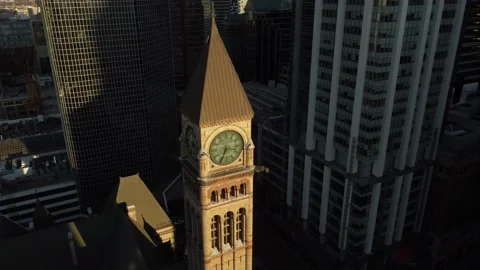 Aerial lateral flight looking at clock tower at Old City Hall in Toronto on Bay  Stock Footage 151922767