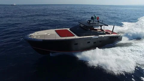 Aerial lateral view of a boat navigating slowly. Stock Footage 122986827