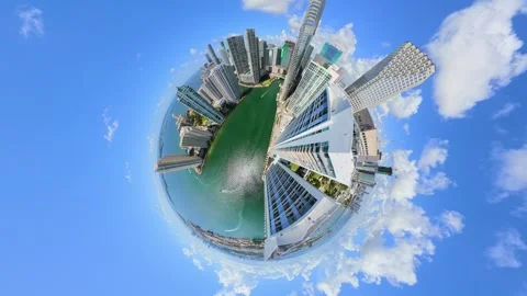 Aerial launch over Downtown Miami tiny planet 4k Video stock 335662835