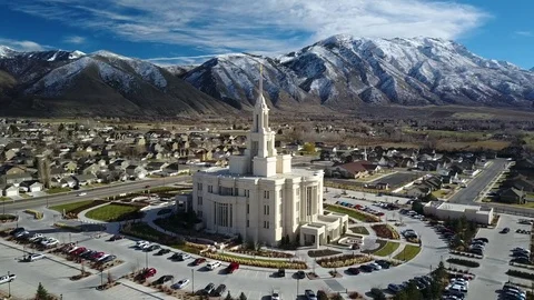 Aerial LDS Mormon Temple Payson Utah slide 4K Stock Footage 72624259