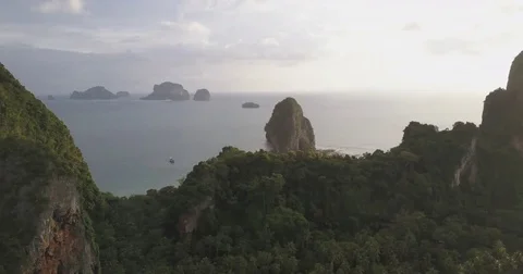 Aerial Left to Right Mountains Railay Stock-Footage 80354444