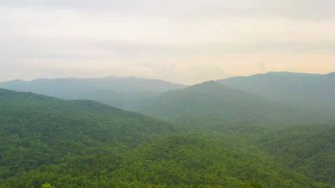 Aerial left to right track of forested mountains 스톡 동영상 243601029