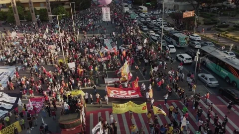 Aerial of a left-wing protest in Latin America Stock-Footage 156074728