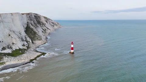 Aerial Lighthouse Along WhiteCliffs Coast Stock Footage 337722834