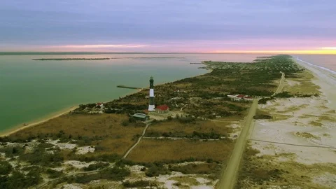 Aerial Lighthouse at Sunrise Push in Stock Footage 74088706