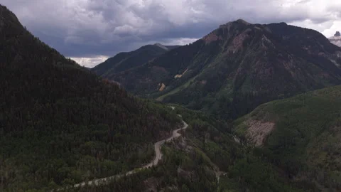 Aerial of Lizard Head Pass in southern Colorado with stormy sky in summer Vídeo Stock 342050536