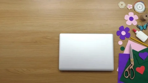 Aerial Lockdown Footage Of Female Using Laptop By Craft Equipment Stock Footage 79651137