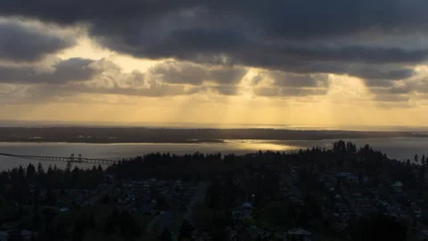 Aerial Lockdown Time Lapse Scenic View Of Clouds Over Trees And Sea During Stock Footage 160314554
