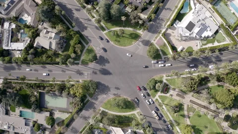 Aerial Lockdown Time Lapse Shot Of Cars Moving On Road In City -  Beverly Hills, Stock Footage 201226815
