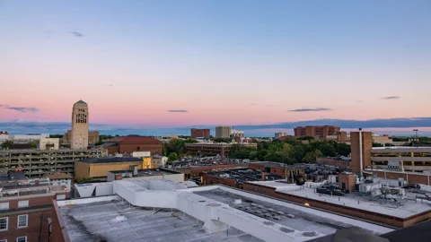 Aerial Lockdown Time Lapse Shot Of Clock Tower In University Of Michigan Under Stock Footage 219441591