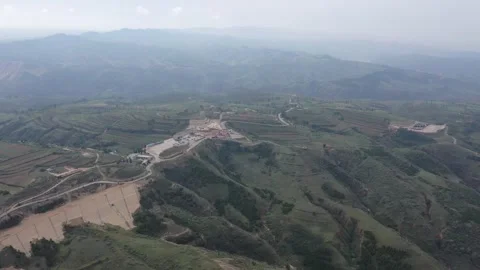 Aerial Of Loess Plateau With New Highway Construction Inner Mongolia 03 Stock Footage 337787953