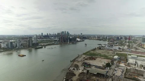 Aerial London docklands development Stock Footage 88828149