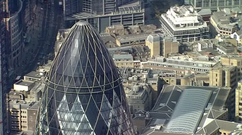 Aerial London financial district skyline Stock Footage