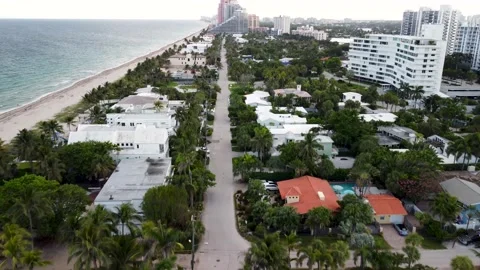 Aerial LONG Beachfront Tracking Shot, Length of Fort Lauderdale Beach 4K Drone Stock Footage 165122364