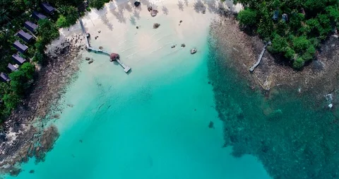 Aerial look down view of beautiful paradise tropical beach with palm tree Stock Footage 129990144