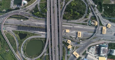 Aerial look down view traffic junction road with vehical transport concept Stock Footage 90237836