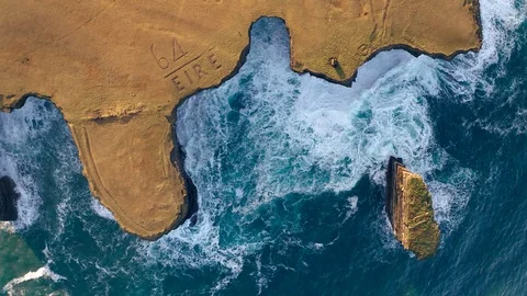 Aerial of Look Out Post at Downpatrick Head, Ireland Stock Footage 123442610