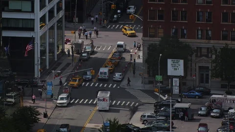 Aerial looking between buildings in lower Manhattan Stock Footage 135945483