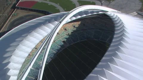 Aerial looking down into Moses Mabhida stadium Stock Footage 11143207
