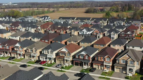 Aerial looking down on a new subdivision, exclusive 4K Stock Footage 166866897
