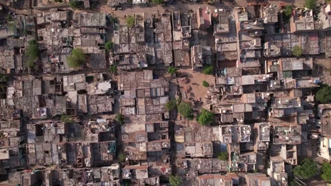 Aerial Looking Down Over Slum In India Tracking Video stock 267437137