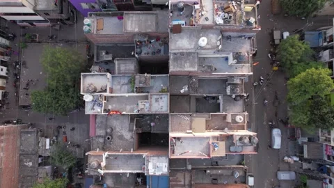 Aerial Looking Down Over Slum And Streets In India Moving Forward Vídeo Stock 267437185