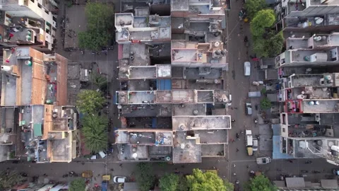 Aerial Looking Down Over Slum And Streets In India Rising Up Stock-Footage 267437188