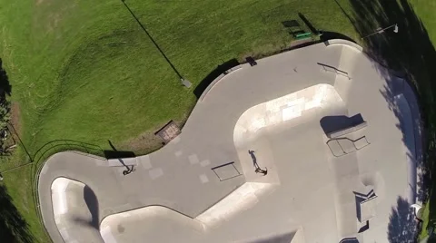 Aerial looking down at a skatepark Stock Footage 46197864