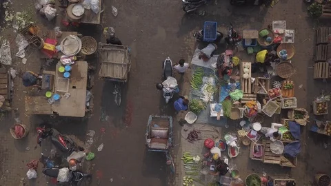 Aerial Looking down on vegatable and fruit street market,Semarang,Indonesia Stock Footage 106428754